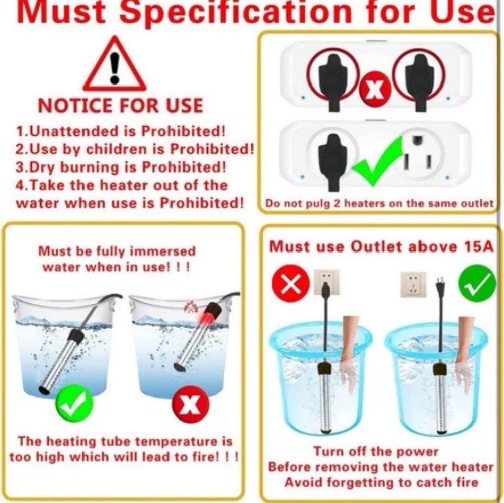Immersion Water Heater,2000W Submersible Portable Electric Heaters 110-125V AC