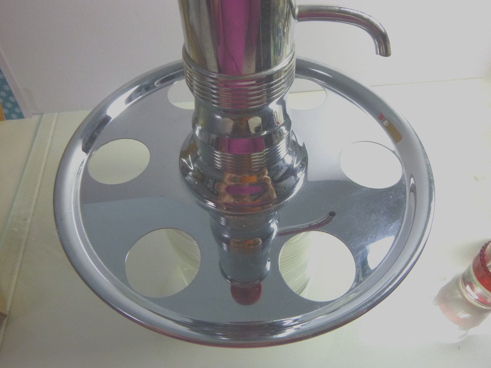 AS IS Vtg Park Sherman MCM Liquor Dispenser 6 Shot Glasses Rotating Chrome Tray