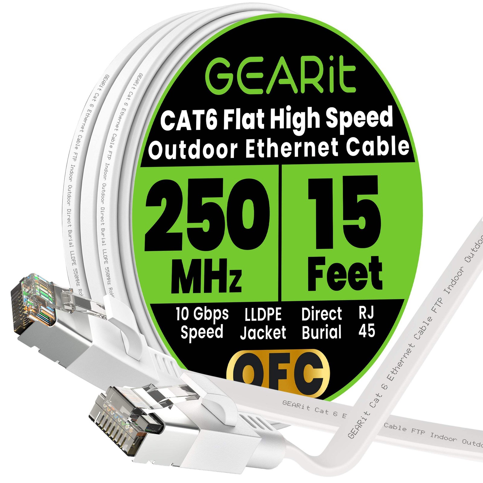 Ethernet Cable Cat 6 Indoor & Outdoor Flat RJ45 Network Internet Cable White
