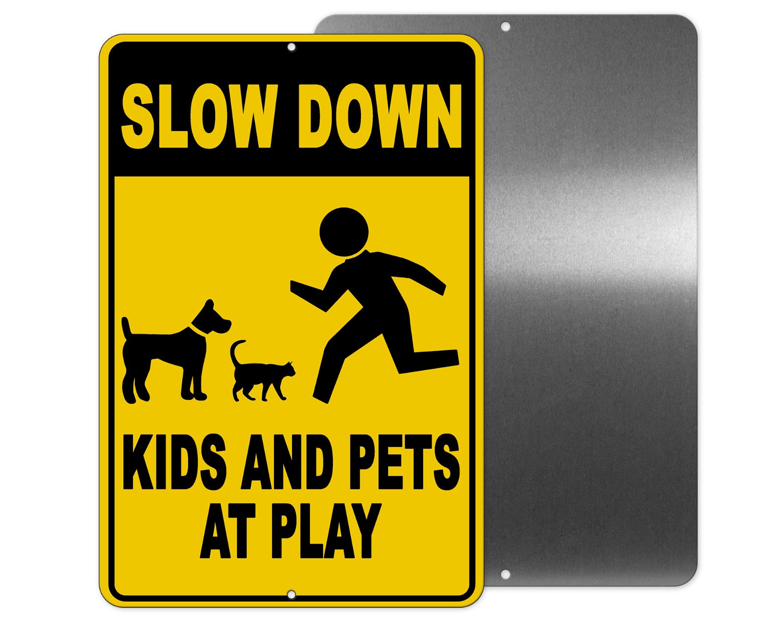 Slow down kids and pets at play metal sign Warning children cats NW025
