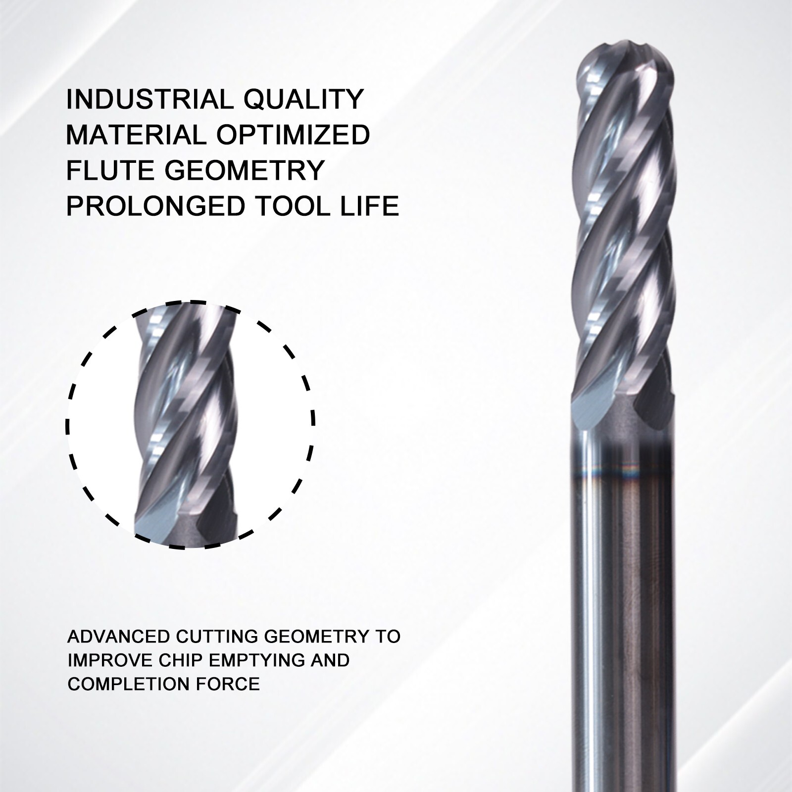 5 PCS 3/16" 4 Flute 2" Overall Length Ball Nose Carbide End Mill AlTiN Coated