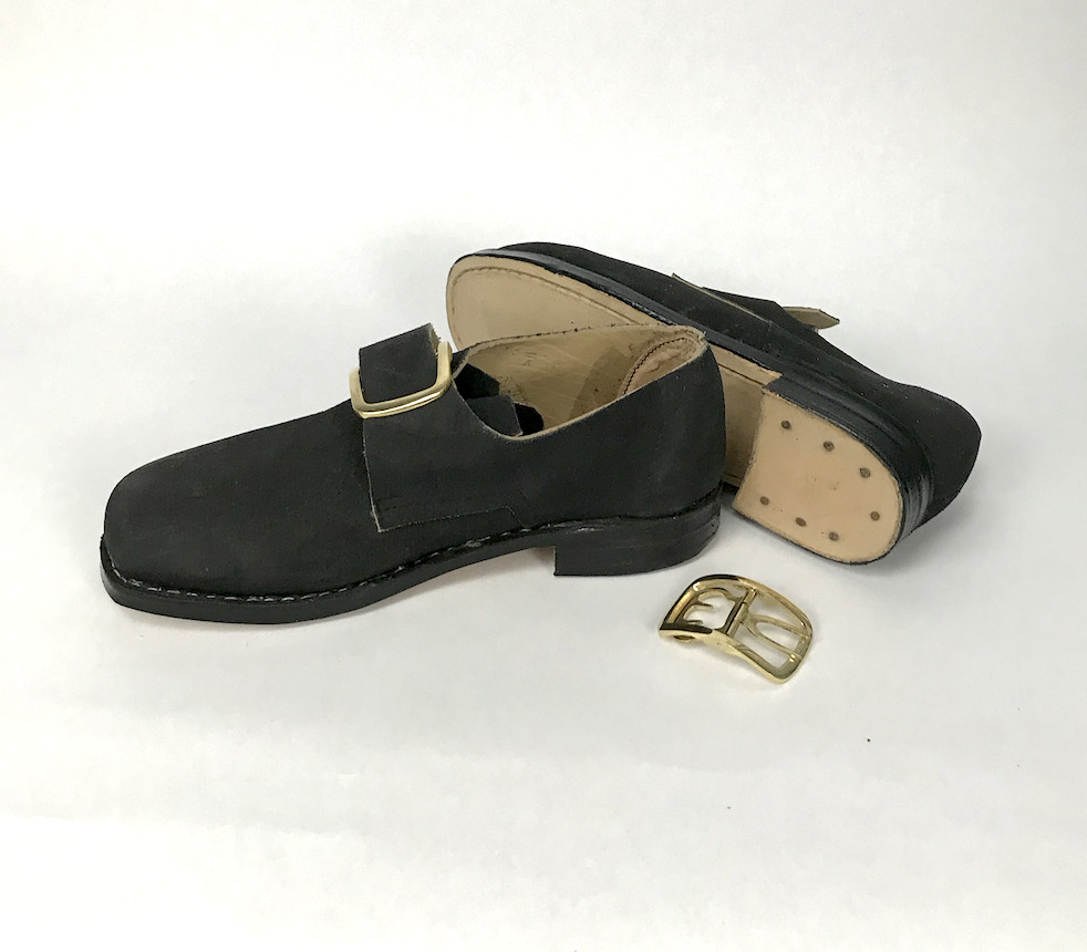 Colonial Buckle Shoes - Rough Out, Black Leather with Buckles Size 8