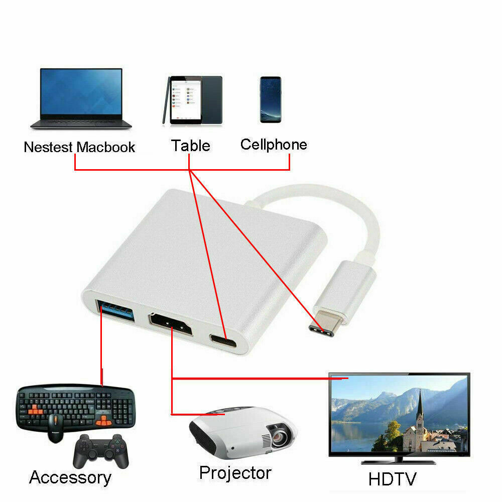 USB Type C to HDMI HDTV TV Cable Adapter Converter For USB-C Phone Tablet Lot