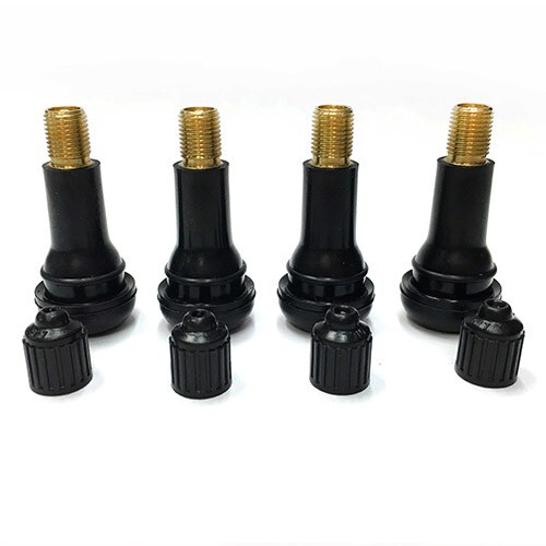 1 set of 4 pcs TR413 SNAP-IN TIRE VALVE STEMS WITH CAPS BLACK RUBBER