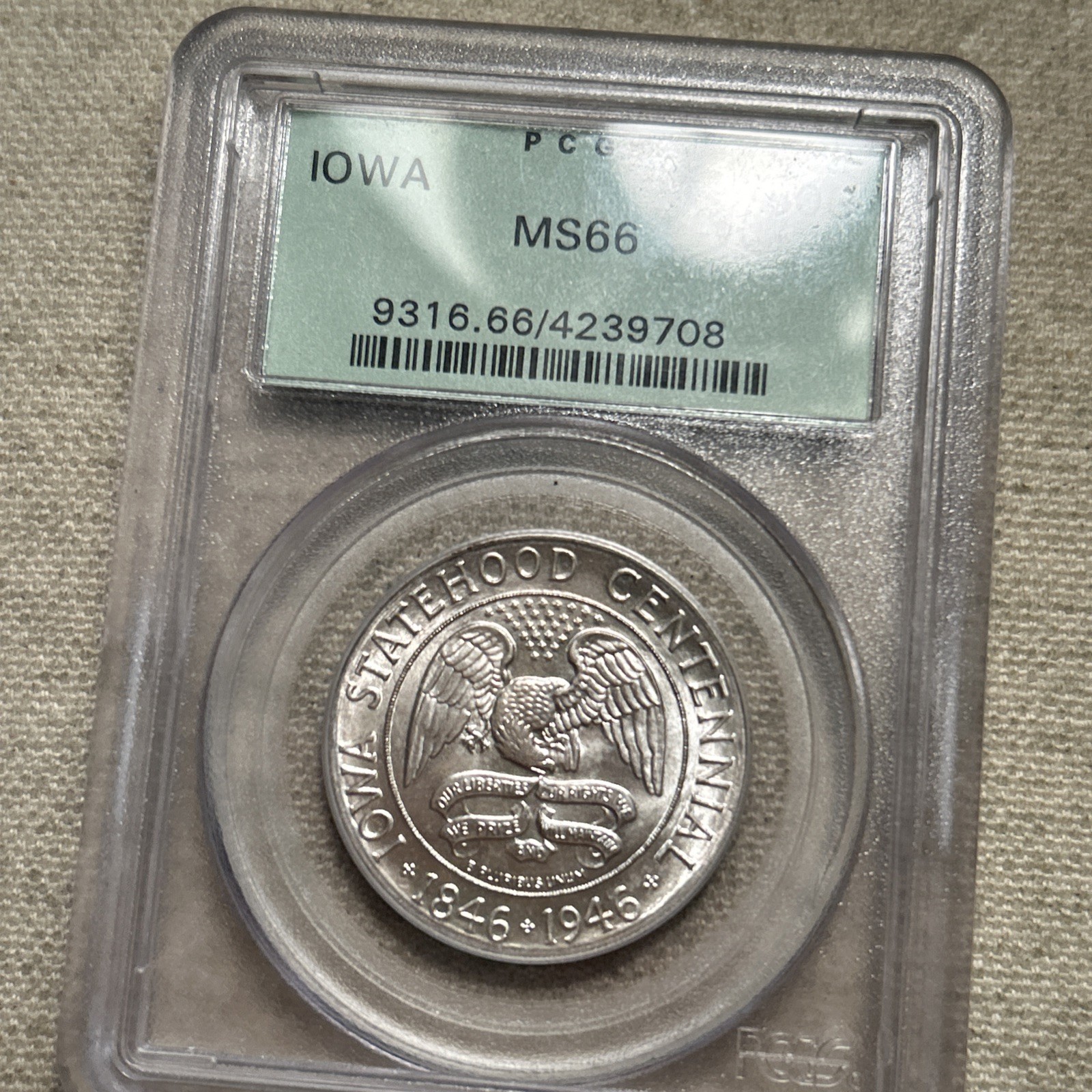 1946 50c PCGS MS 66 Iowa Commemorative Half Dollar - OGH