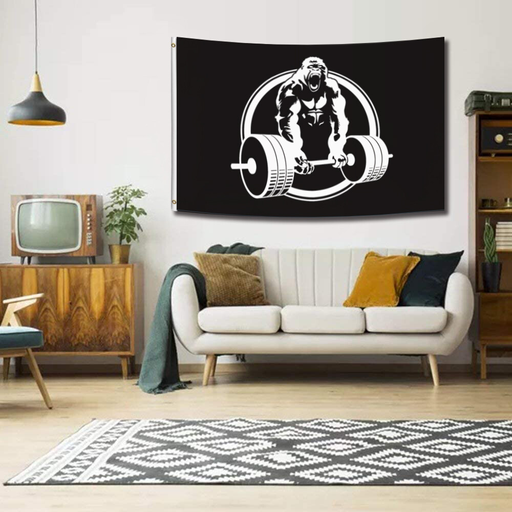 Fitness Banner Flag 3x5ft Sign Poster Home Gorilla Gym Garage  Workout Equipment