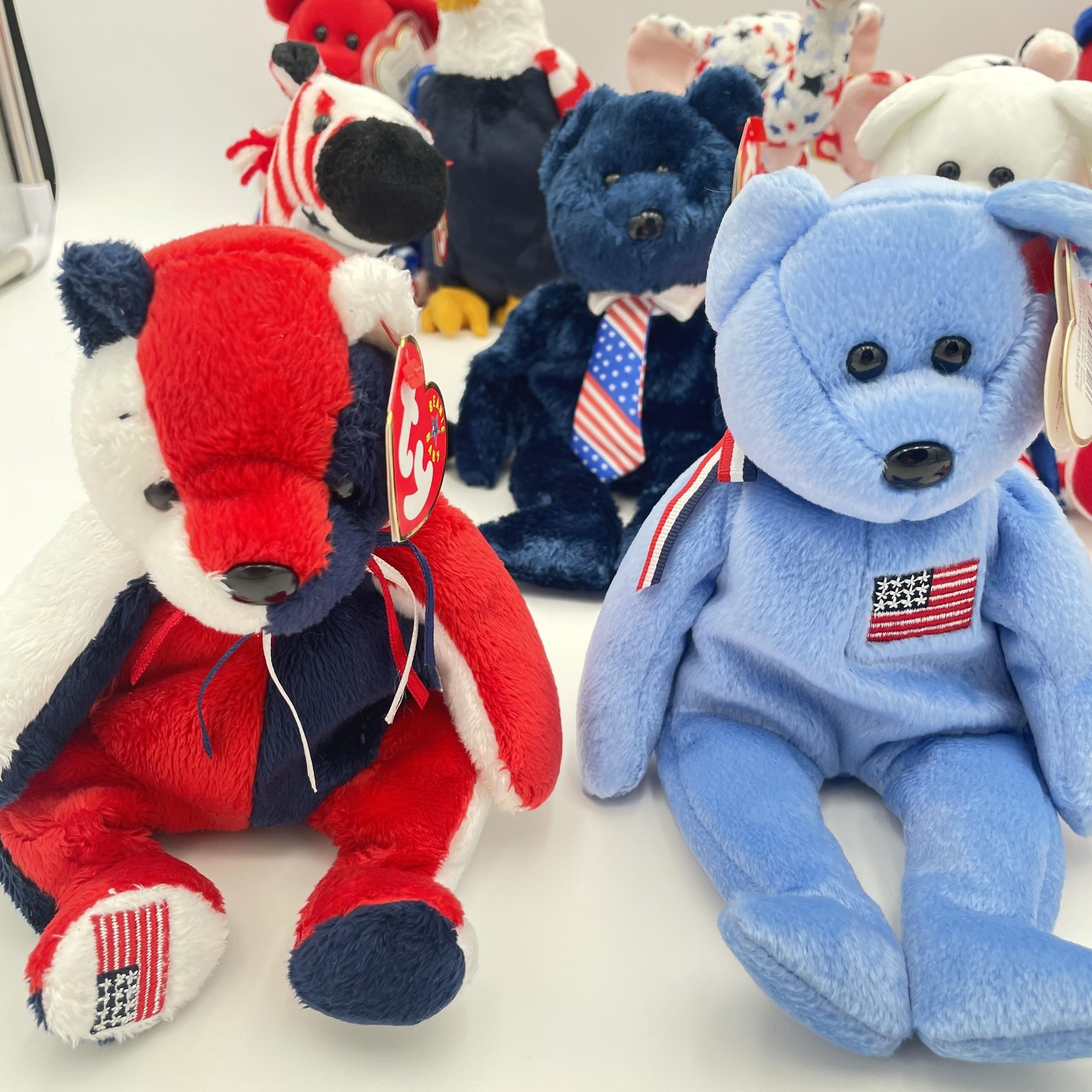 Ty Beanie Babies Patriotic Lot USA Bears Eagle Dog Elephant Zebra Plush RWB Set