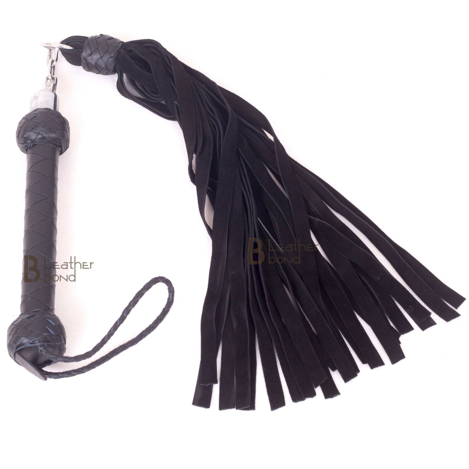 Real Genuine Cow Hide Leather Flogger 25 Falls Black Nunchaku Revolving Handle