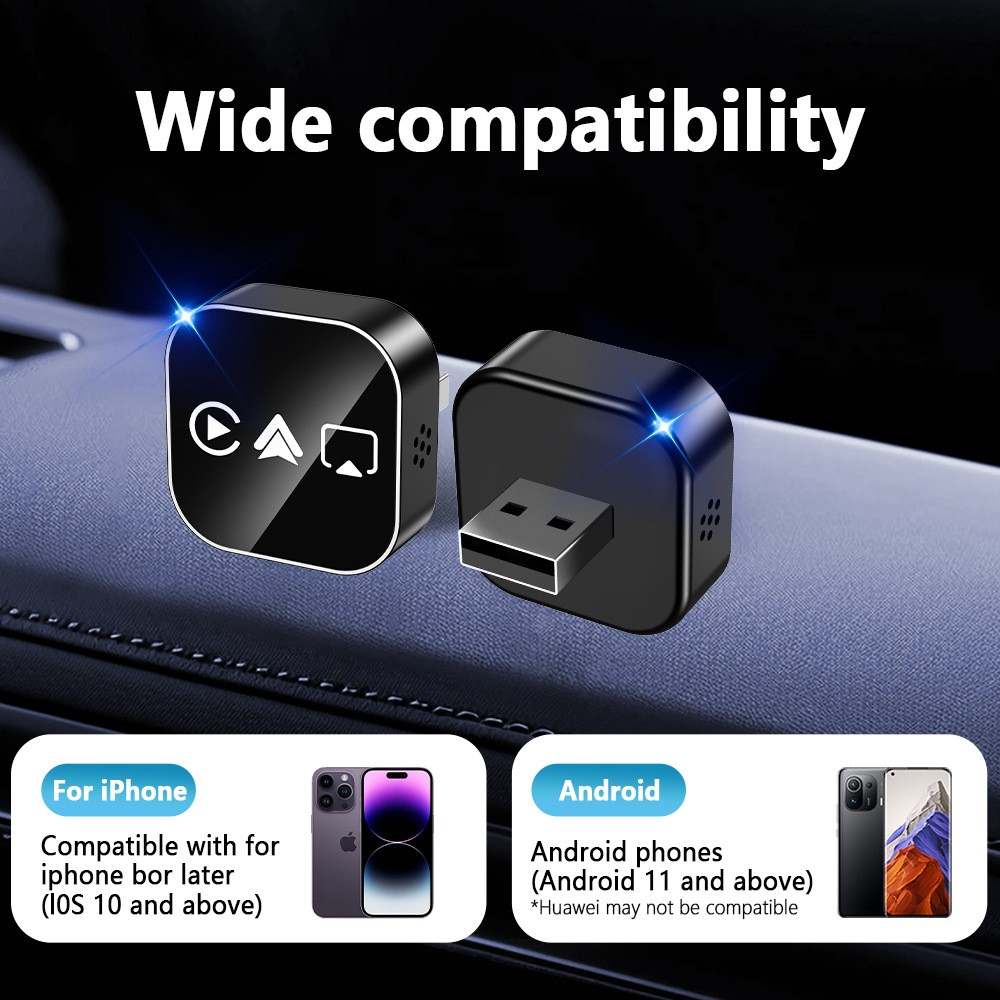 Wired to Wireless CarPlay Adapter for Apple iPhone/Android Auto/AirPlay/Miracast