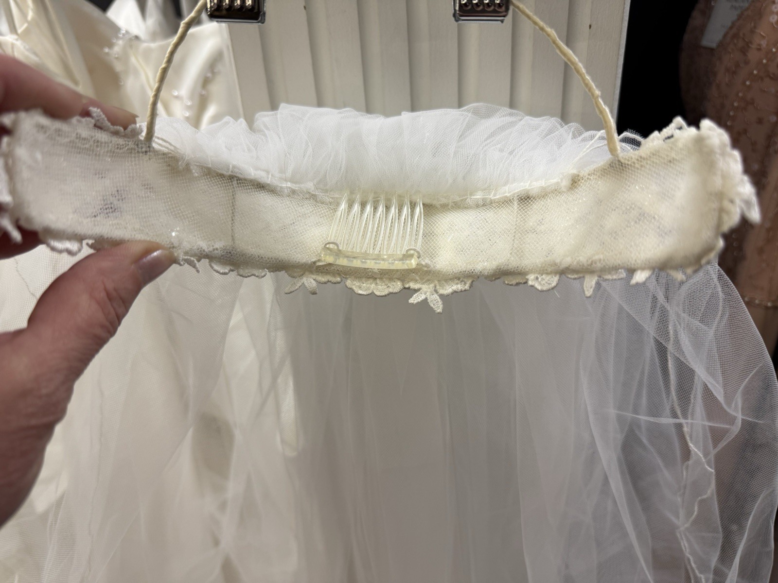 Vintage Bridal Veil And Lace Cap With Beading 1970’s