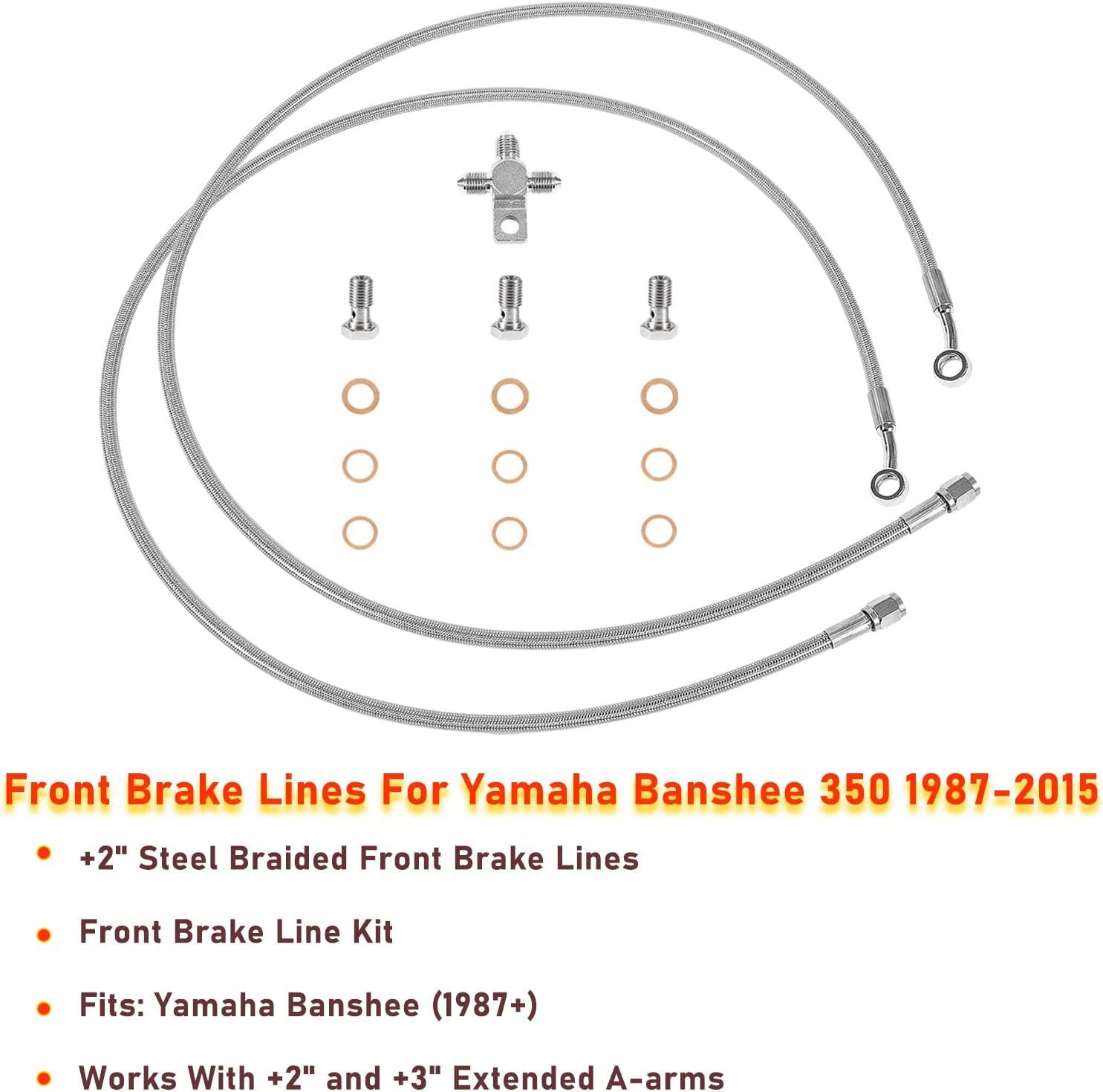 Front Steel Braided Brake Line Kit 3 Line +2" Fits Yamaha Banshee 350 1987-2015