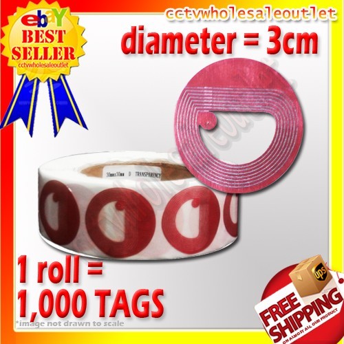 1000 PCS CHECKPOINT COMPATIBLE CLEAR ROUND SOFT LABEL TAG 8.2MHZ