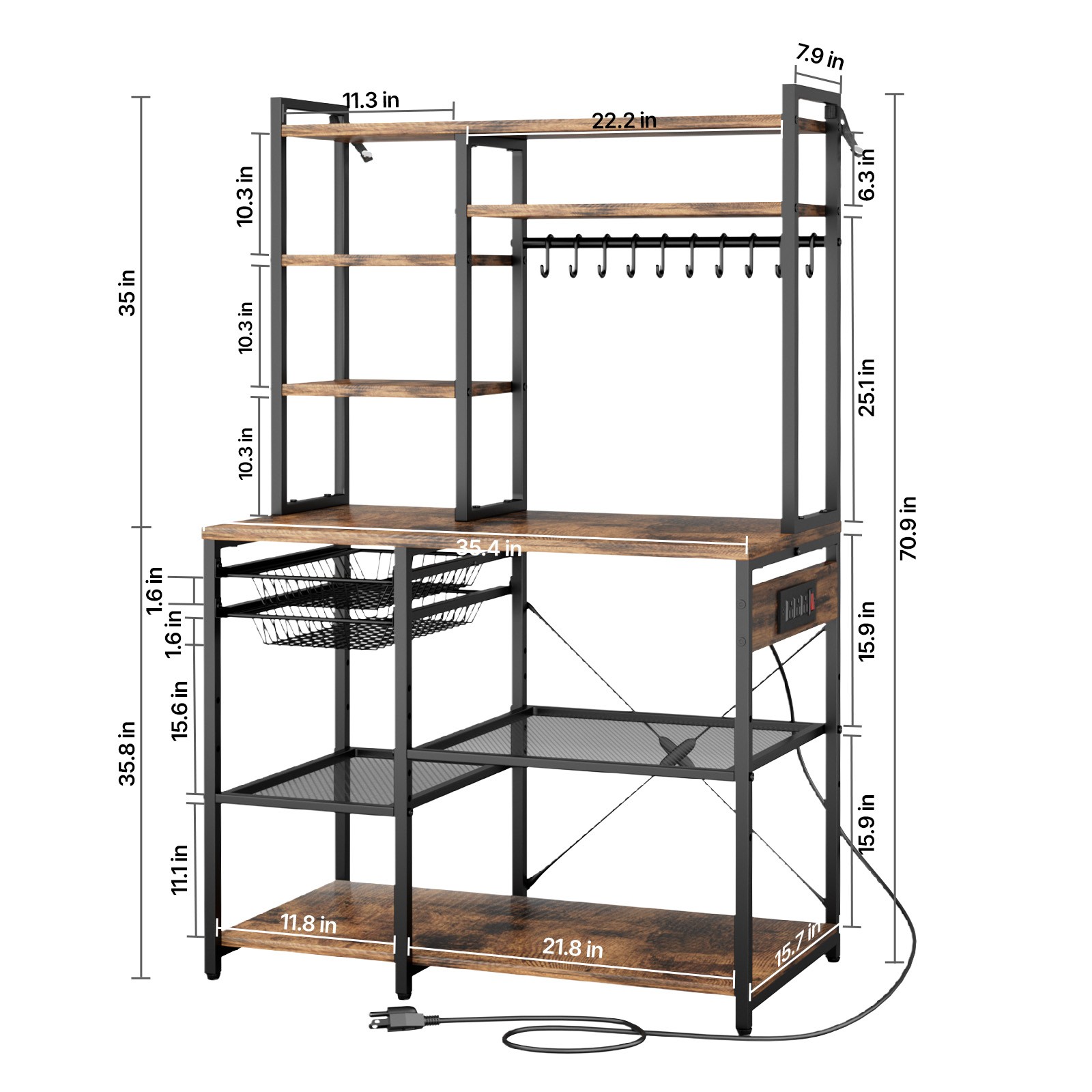 Uimoso Kitchen Bakers Rack with Power Outlet and 5 ft Power Cord