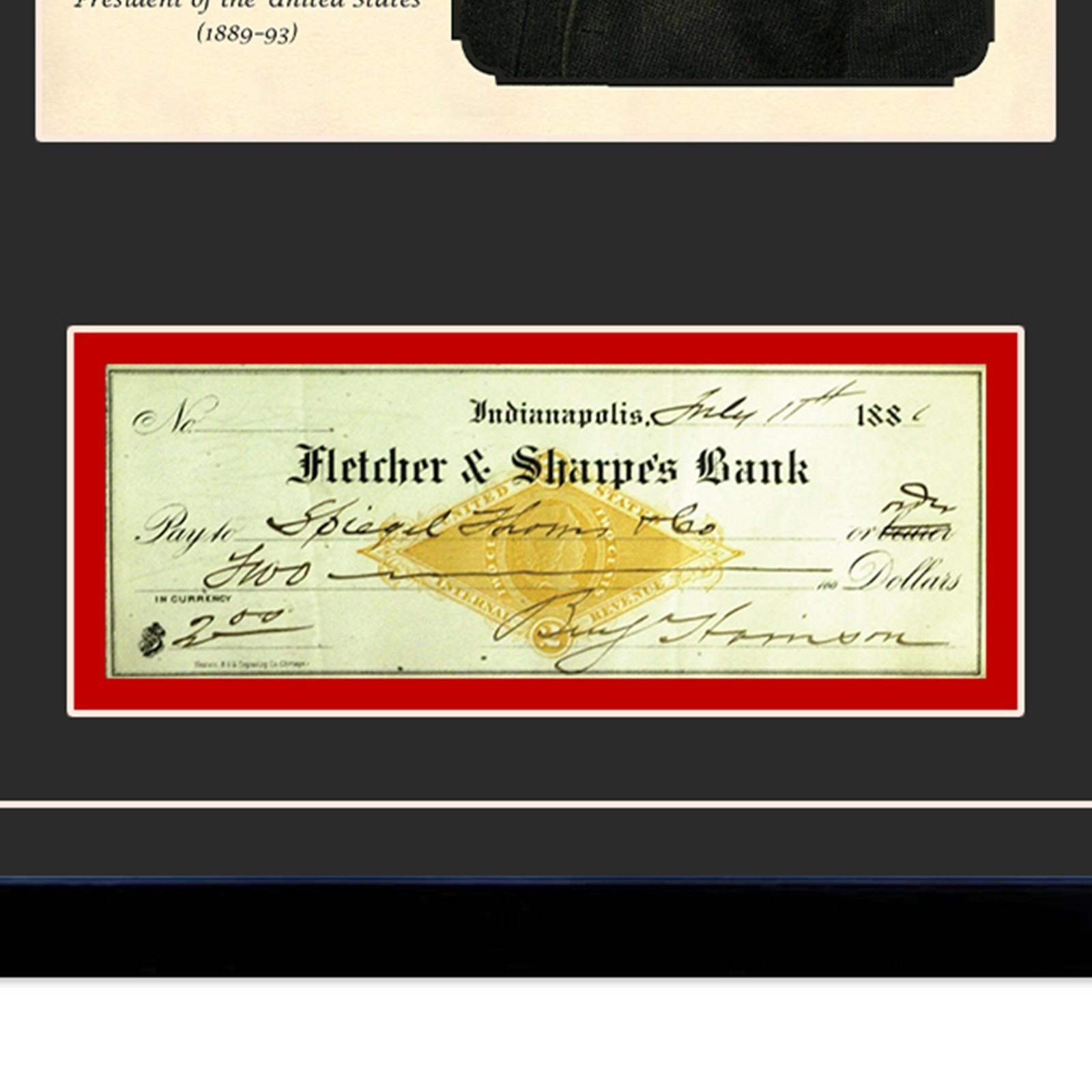 Benjamin Harrison Signed Cancelled Check Framed Display