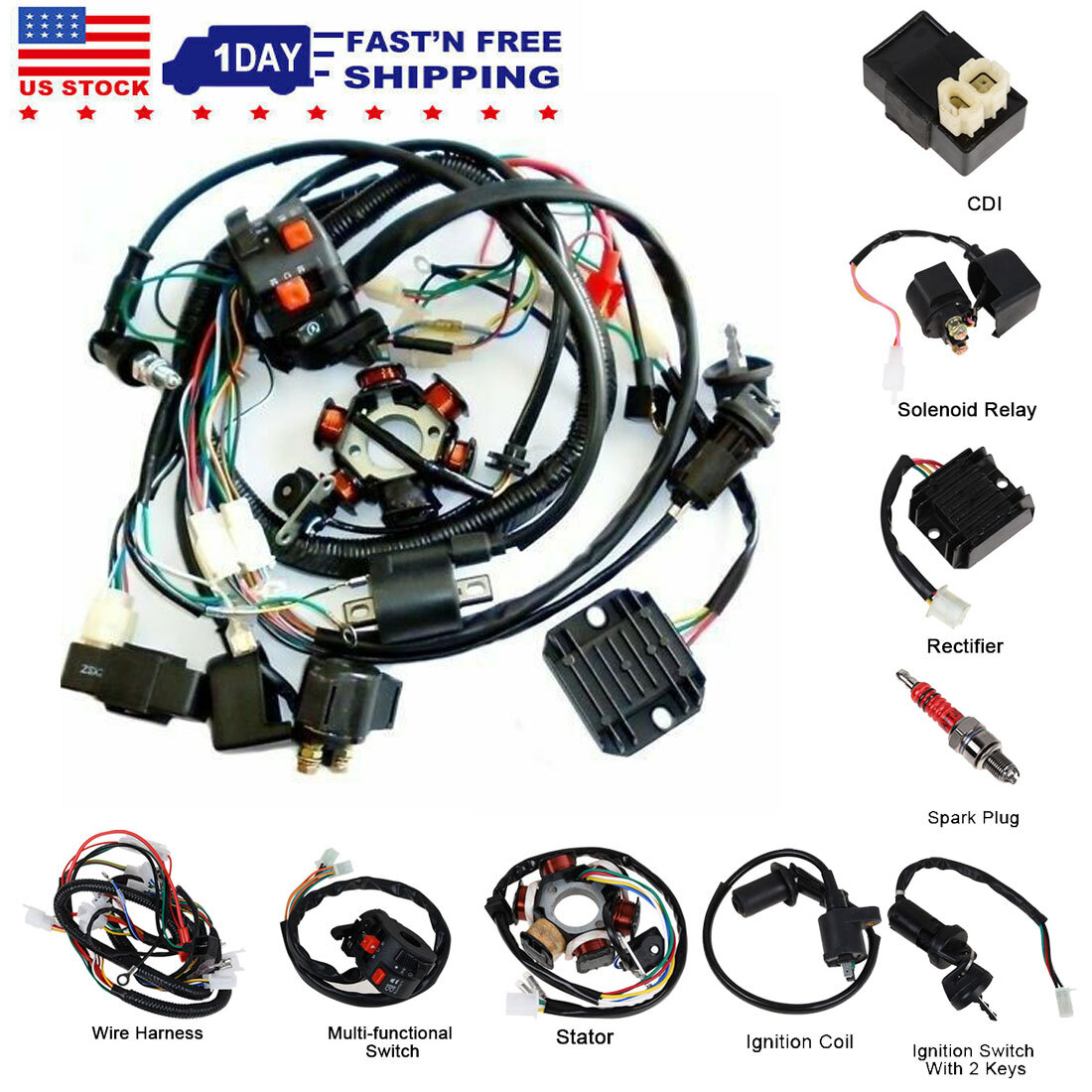 Wire Harness 6 Coil Stator CDI Wiring Harness for GY6 125cc 150cc ATV Taotao