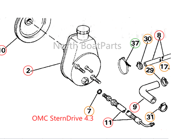 Volvo Penta 3850491 Power Steering Pump OMC 5.0 5.7 7.4 8.2 L 305 350 454 502