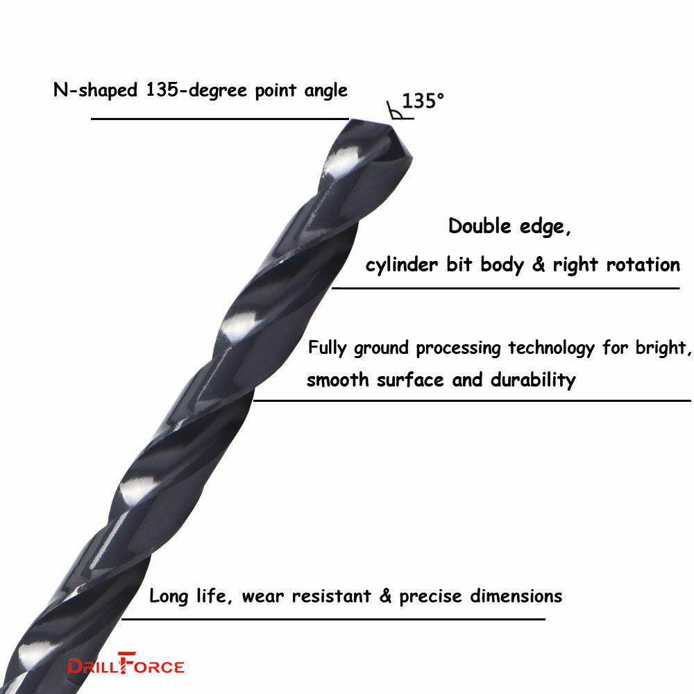 Drillforce 5/16"-1/2" Fractional Drill Bit HSS M2 Jobber Length Metal Drill Bit