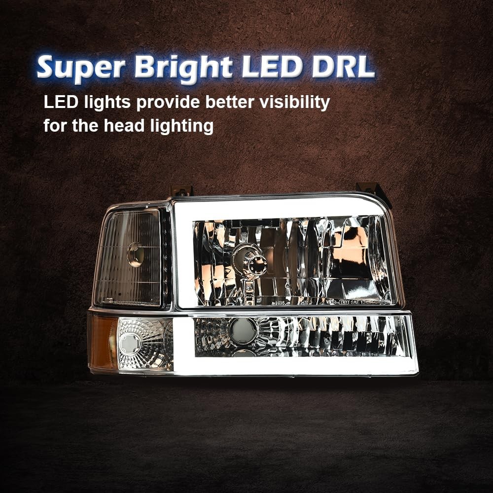 LED Headlights Assembly Front Headlamps for Ford F150 Bronco 1992-1996