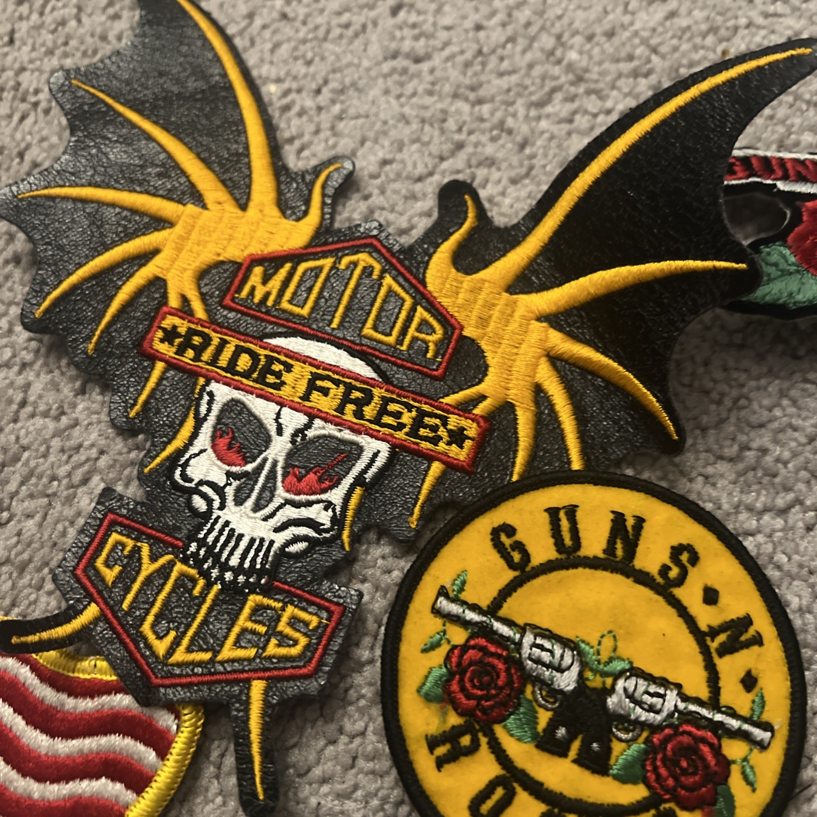 Vintage Lot Of 9 Motorcycle Patches Harley Davidson, Ride to Live, Guns N Roses