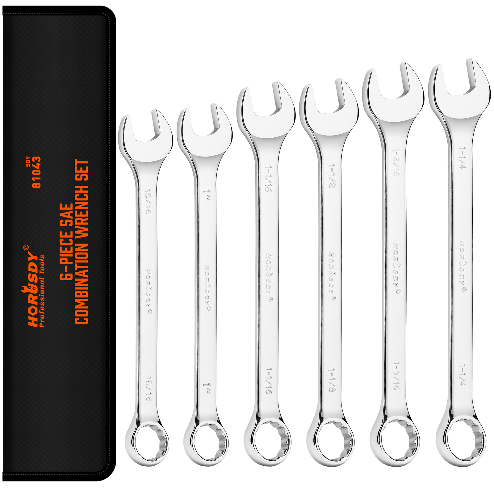 6PC Extra Long Large Wrench Set Ring Open Ended Combo Spanner with Rolling Pouch