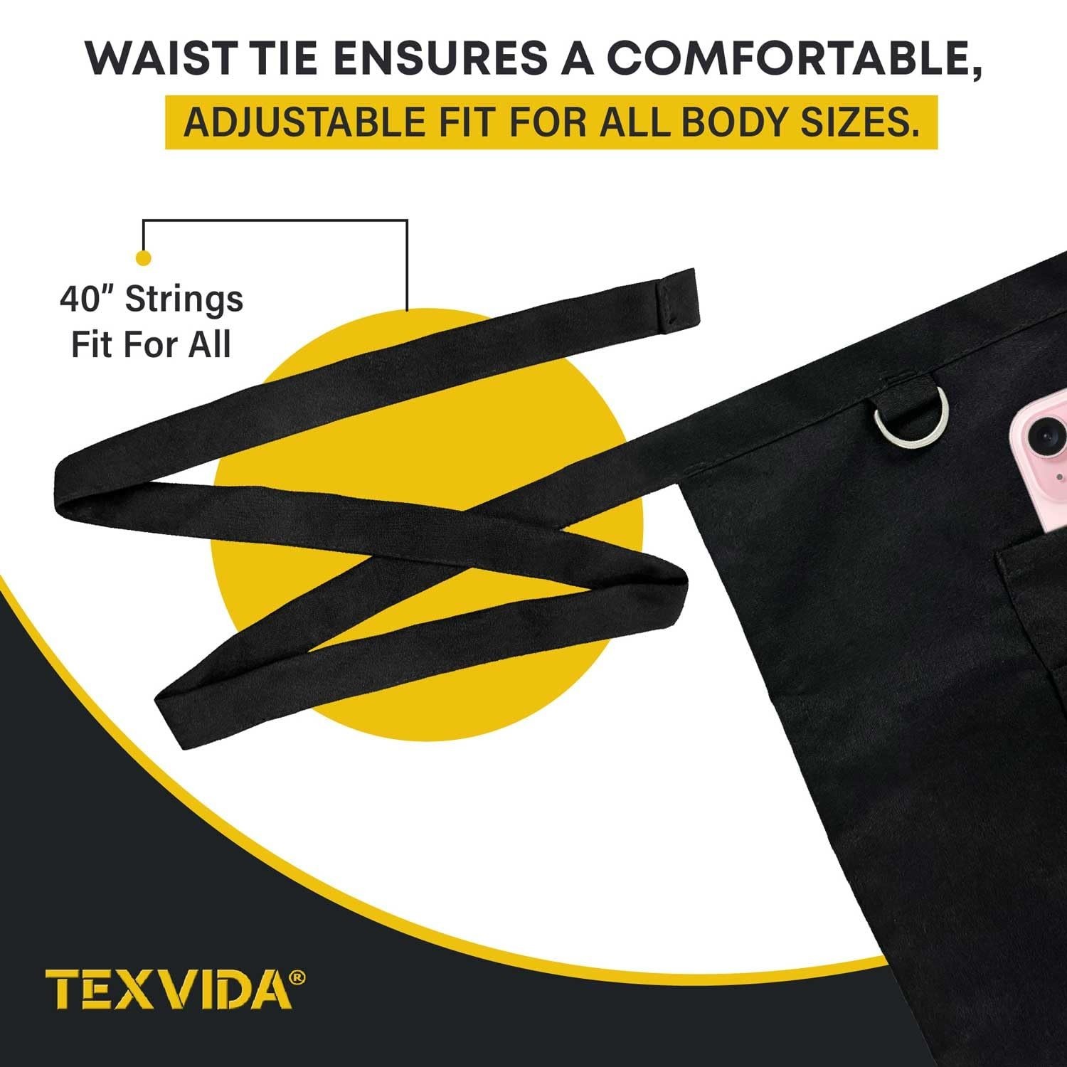 Unisex Bistro Server Apron with Zipper Pocket - Commercial Grade (Black, 24x2...