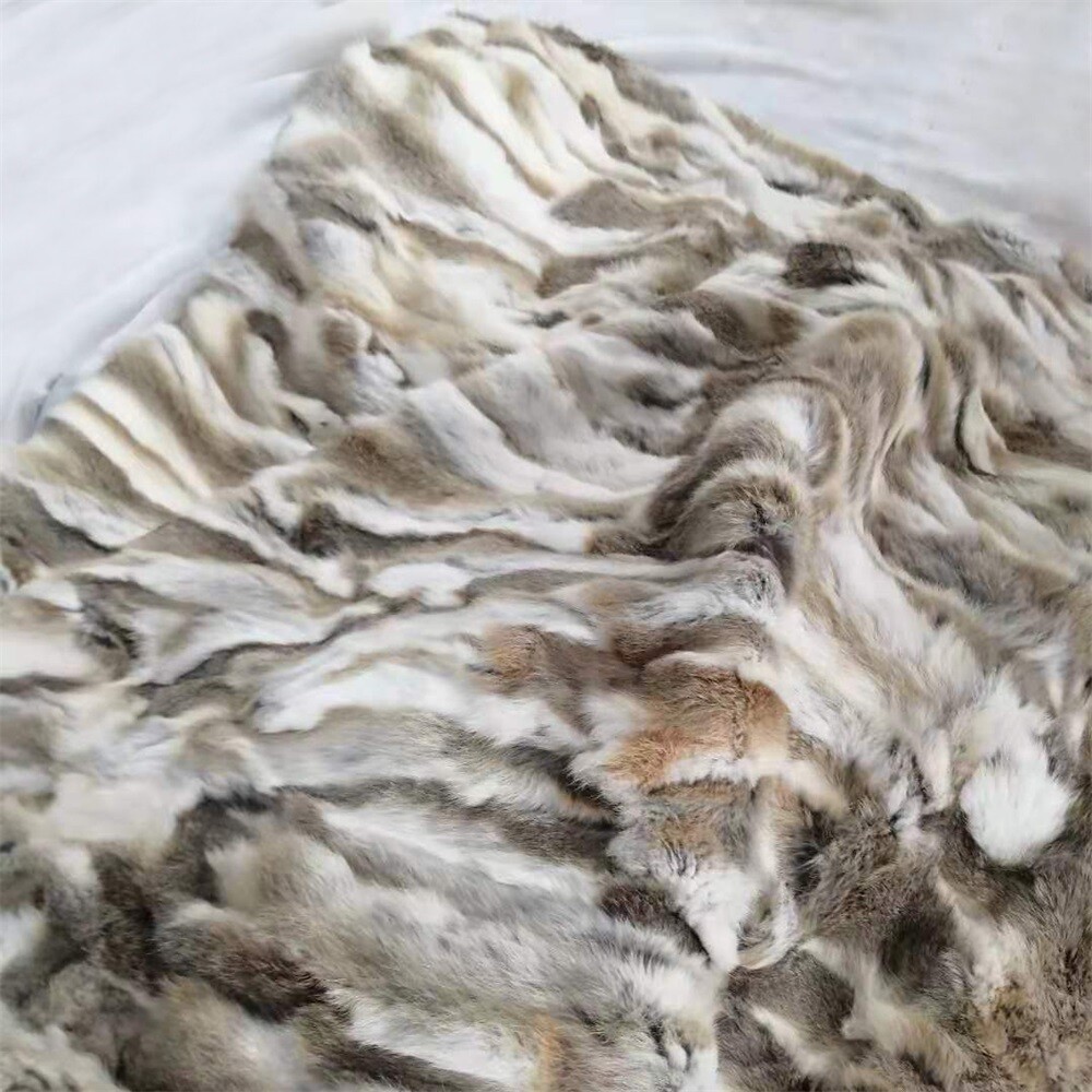 Luxury Real Fur Throw Rabbit Fur Blanket Soft Warm Bedspread Queen Size 80x60in