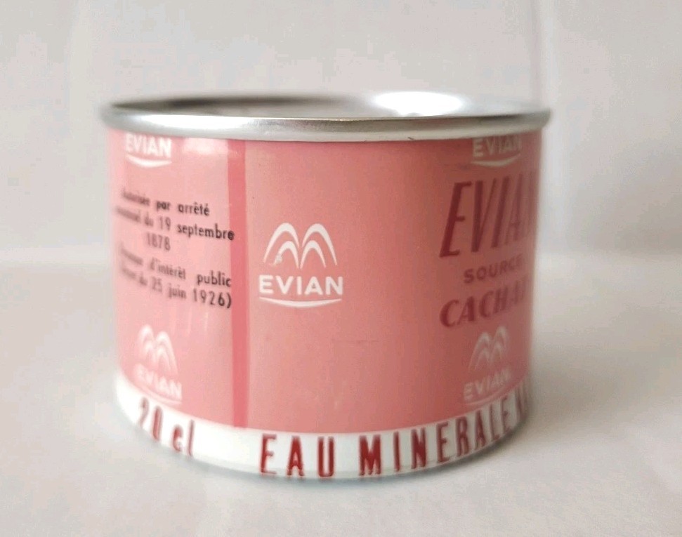 Rare Vintage EVIAN Source Cachat Military Survival Kit Water TIN 1960s Unopened