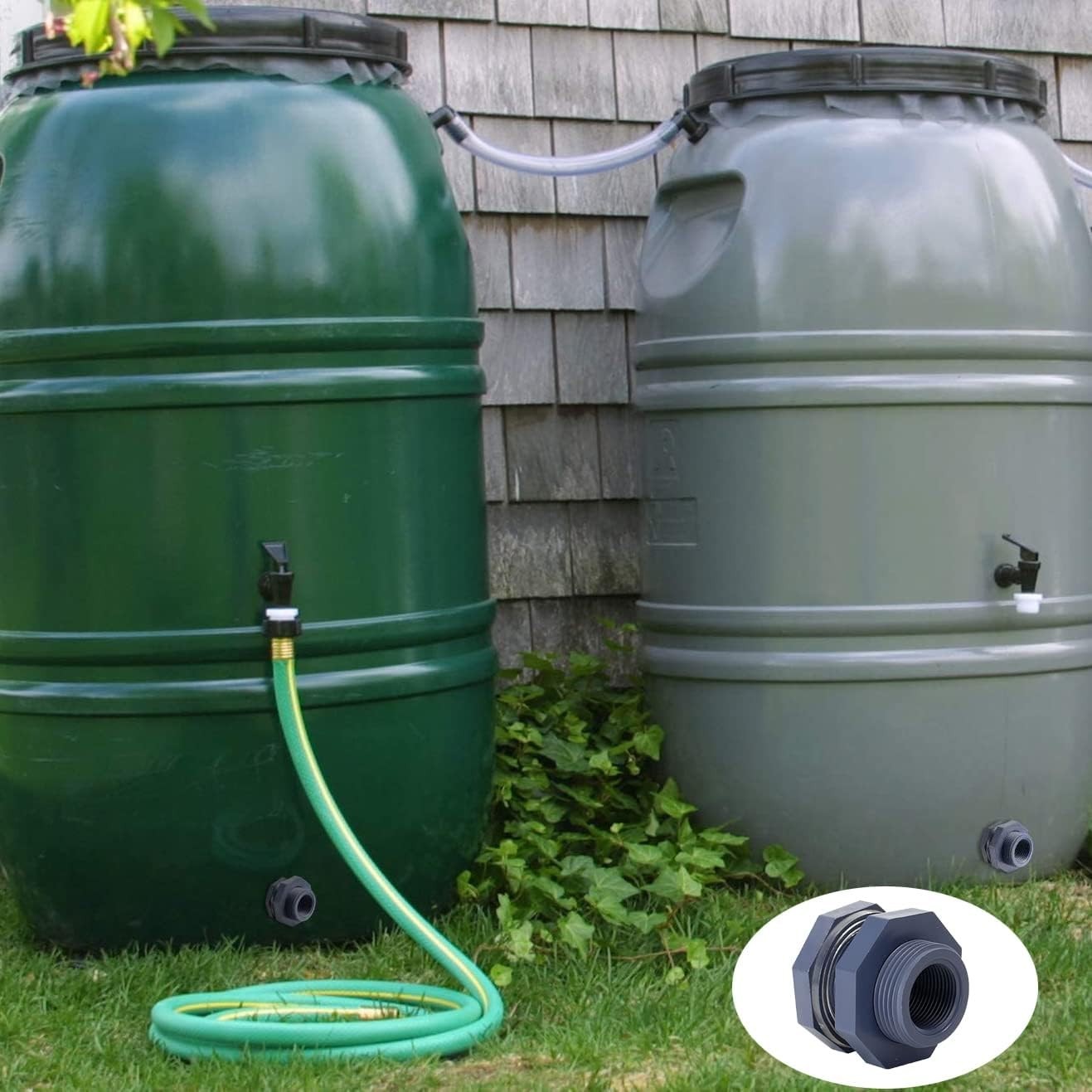 2 Pieces 3/4 Inch PVC Bulkhead Fitting for Water Barrel Water Tank Rain Barre