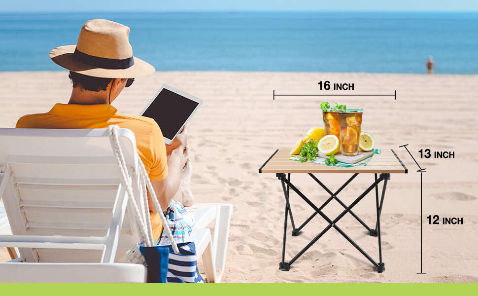 VILLEY Ultralight Camping Side Table Folding Beach Table 16''/19''/24'' with Bag