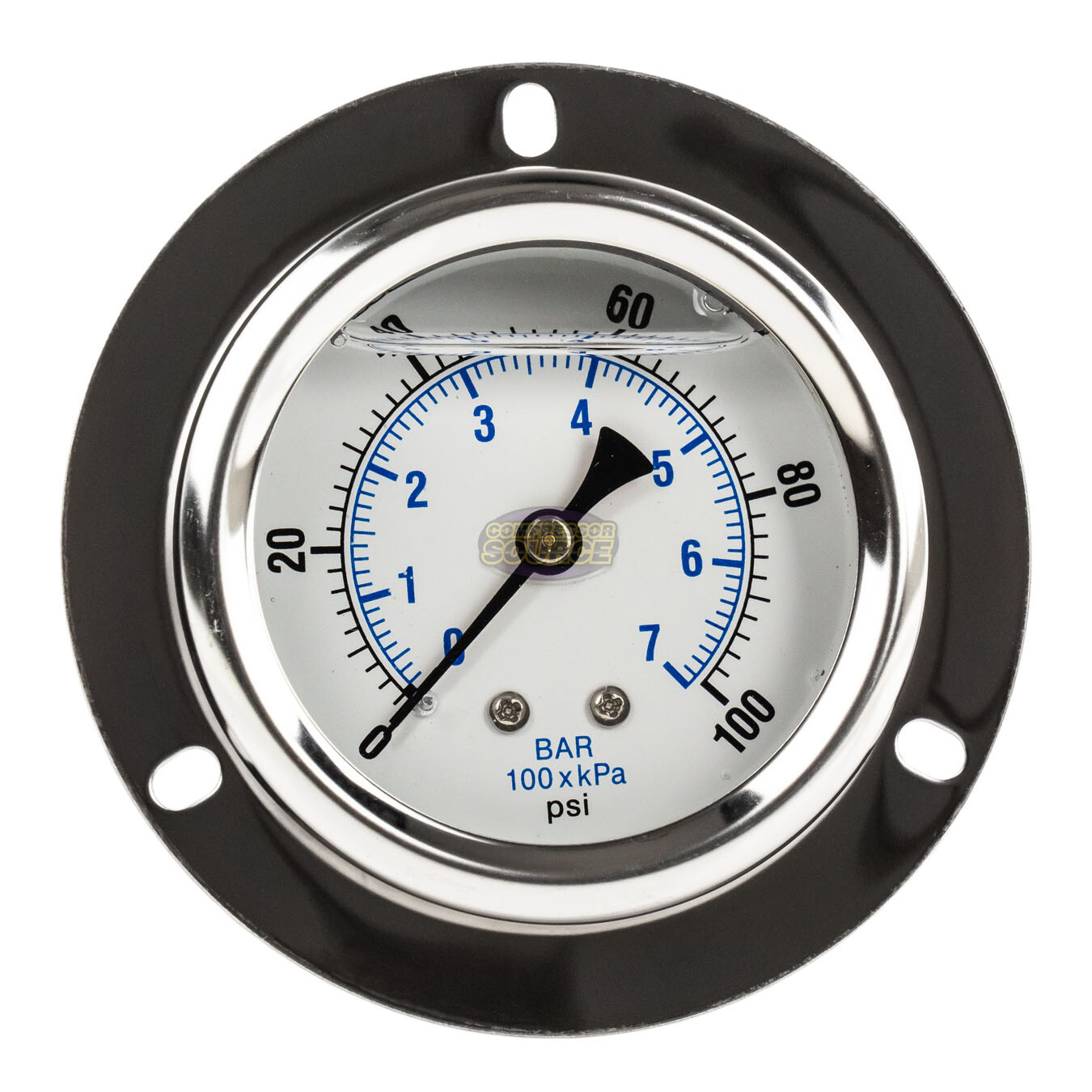 2.5" Liquid Filled Pressure Gauge 0-100 PSI 1/4" NPT CBM Panel Flush Mount