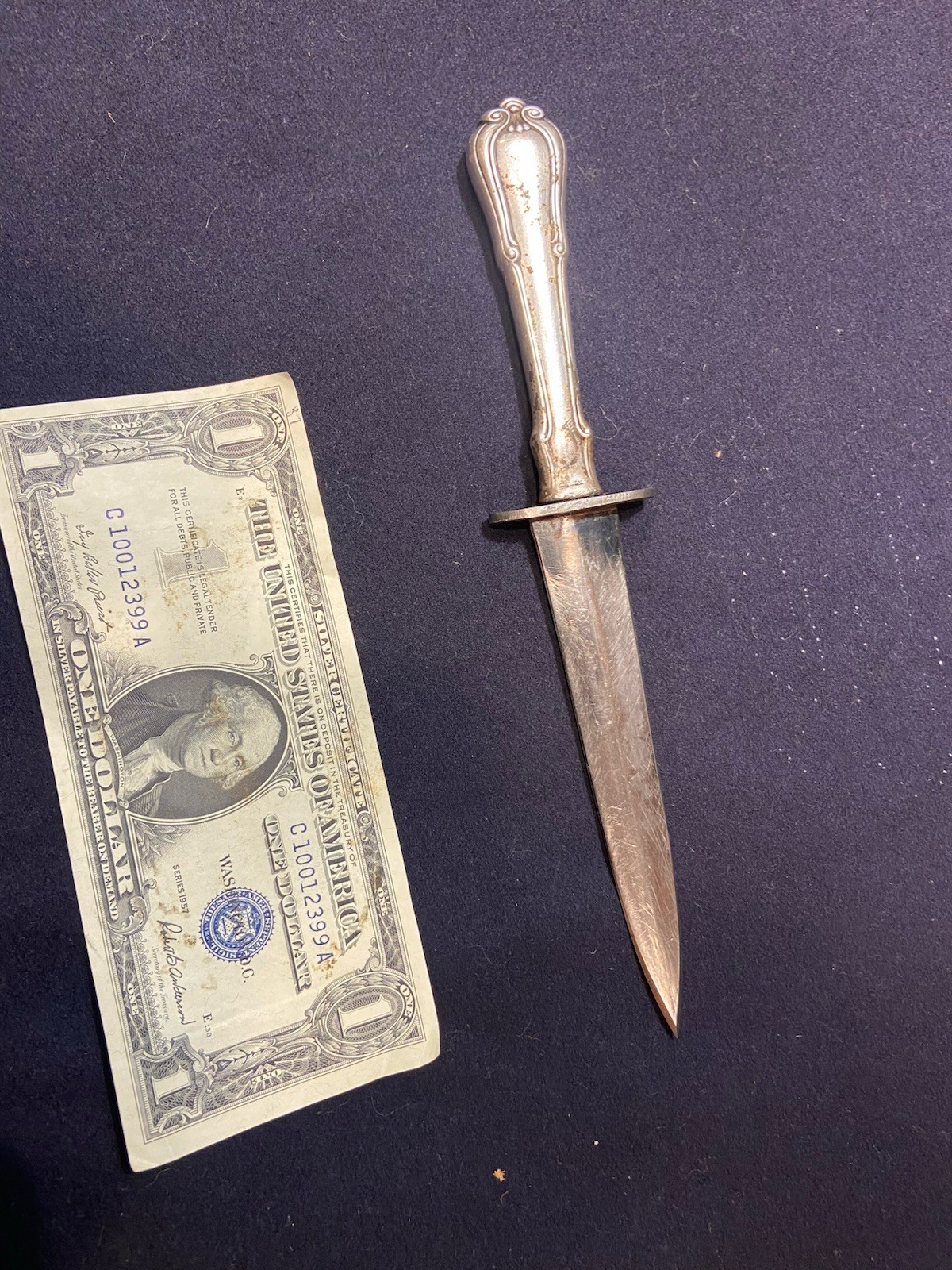 CIVIL gambler sleeve BOWIE Fighting KNIFE Dagger W sterling handle