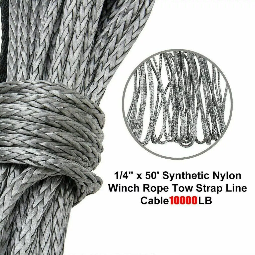 1/4"x50' 10000LBS Synthetic Winch Rope Line Recovery Cable 4WD ATV UTV Gray #UP