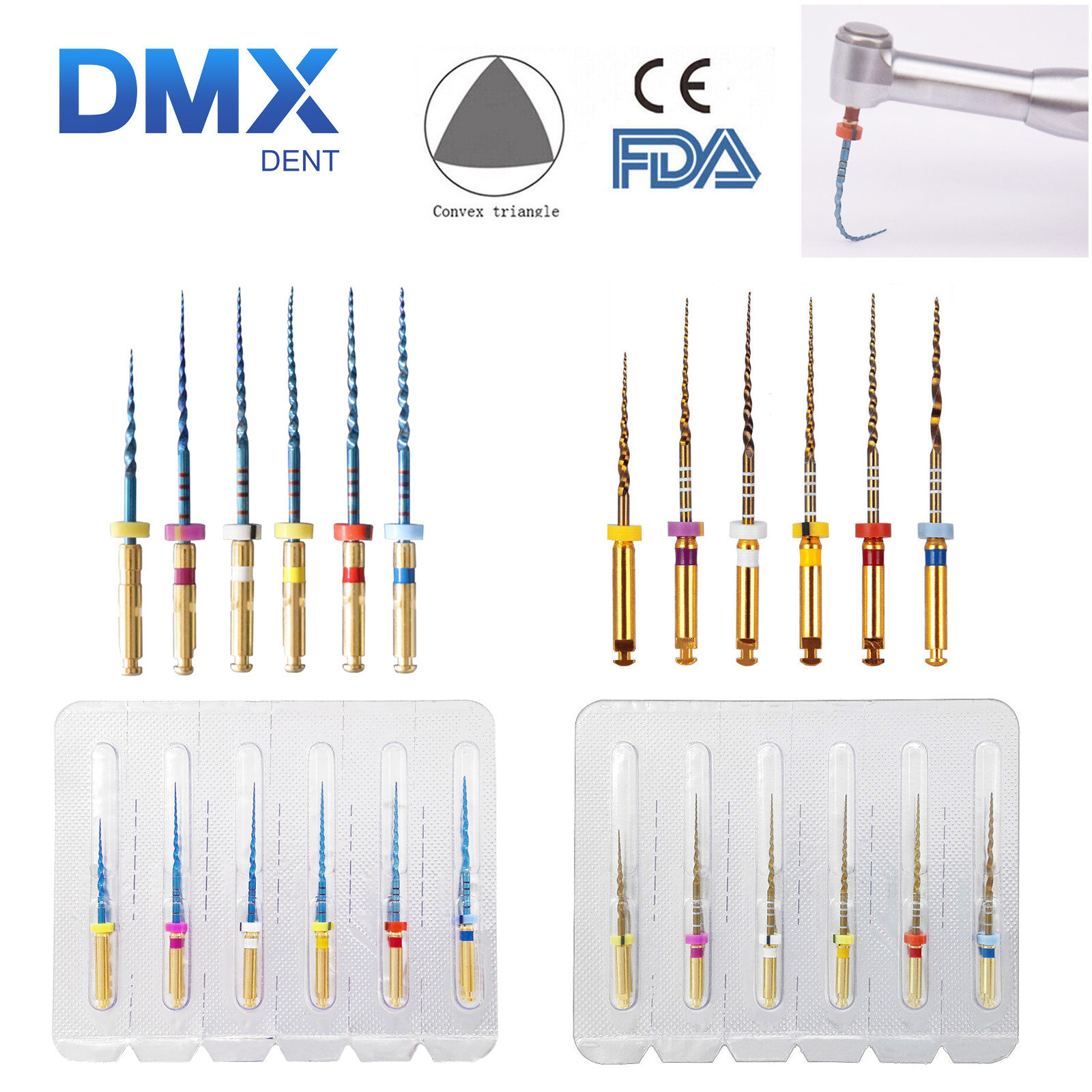 DMXDENT PT-GOLD/BLUE Taper X-Pro Endo Files Dental NITI Rotary Root Canal File