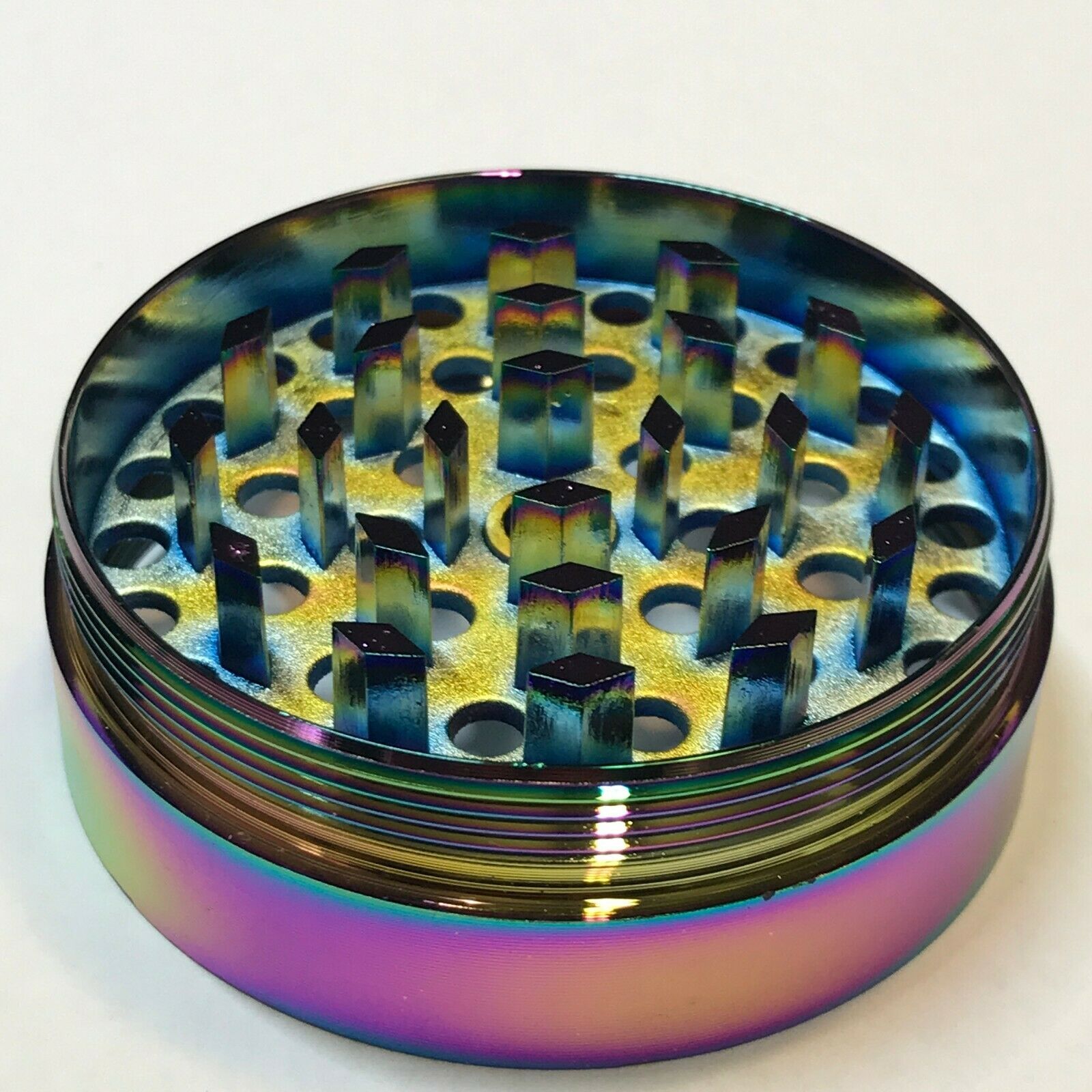 2" Tobacco Herb Spice Smoke W/ Handle Crank Metal Chromium Grinder Rainbow