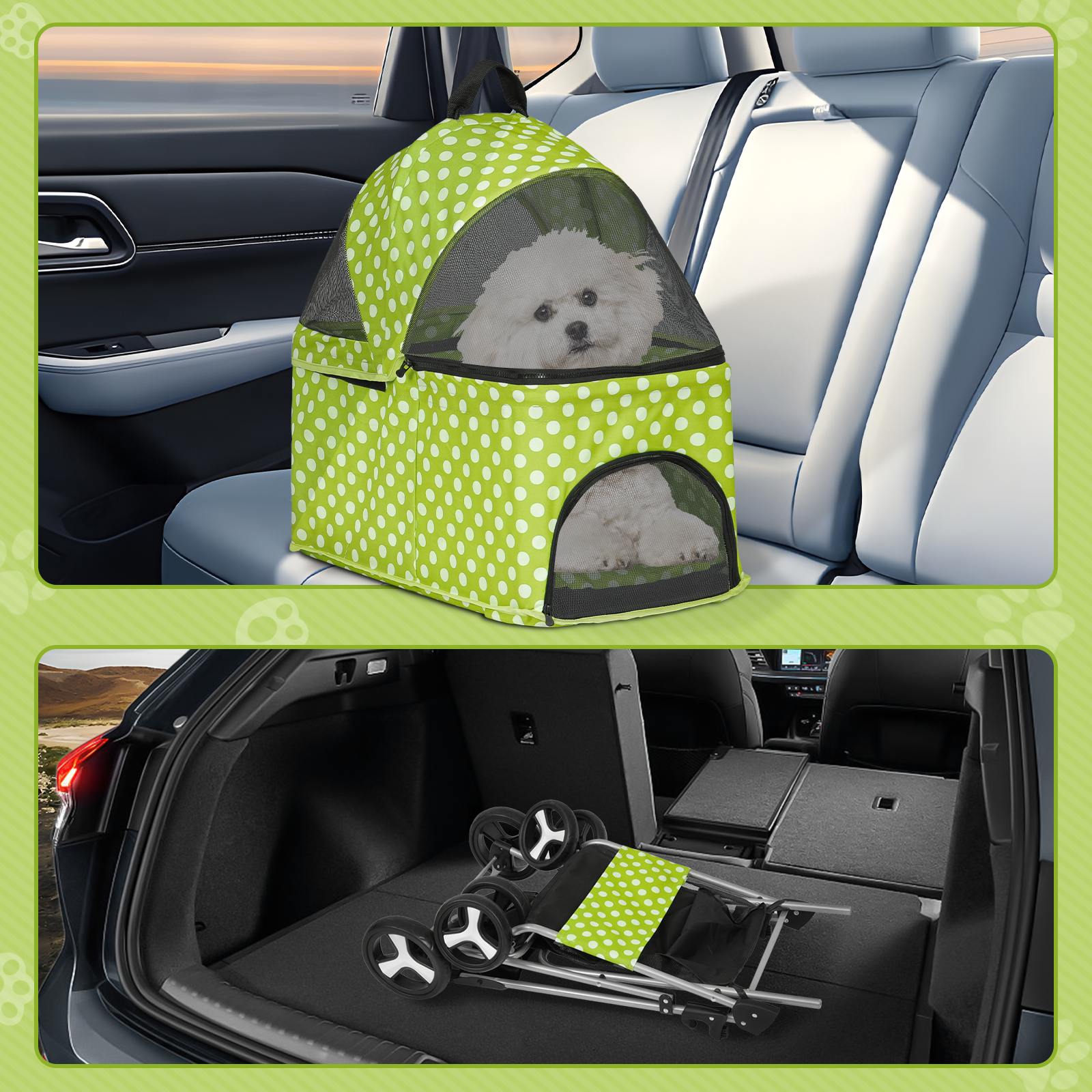 Foldable Pet Stroller Dog Stroller Removable Travel Carrier+Cup Holder 4 Wheels