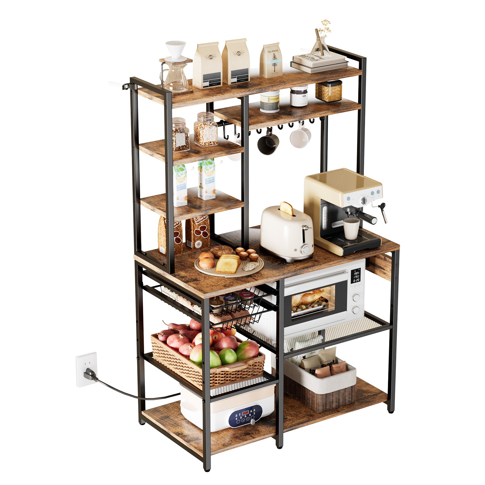 Uimoso Kitchen Bakers Rack with Power Outlet and 5 ft Power Cord