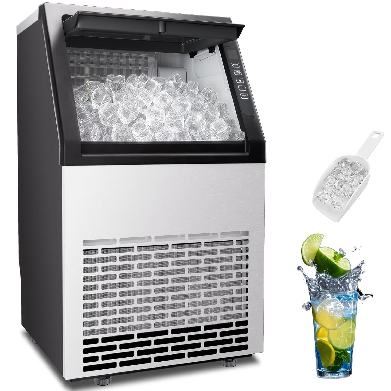 Commercial Ice Maker Machine 90Lbs/24H, Stainless Steel Undercounter Ice Maker