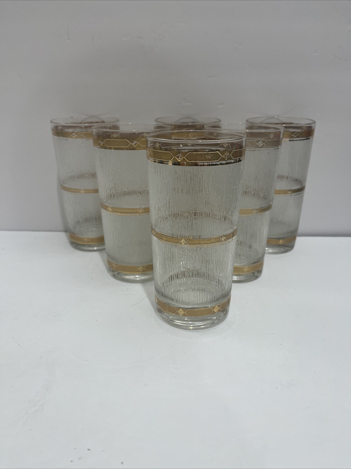 Culver Icicle Glass Textured Gold Set Of 6 Tumbler Glasses