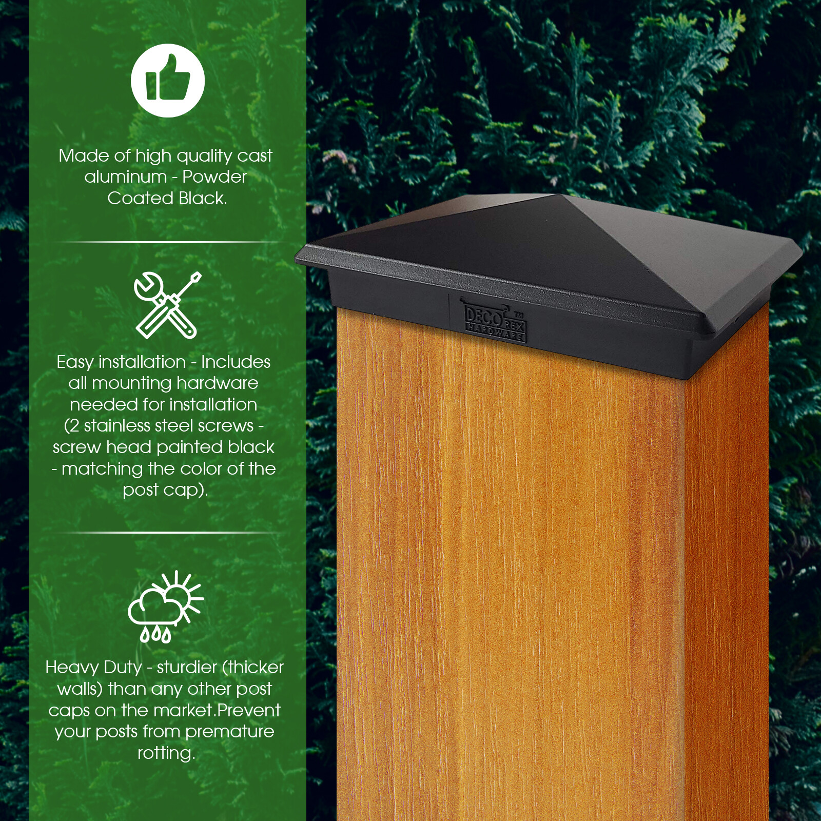 3.5" x 5.5" Heavy Duty Aluminium Pyramid Post Cap for Wood Posts - Black