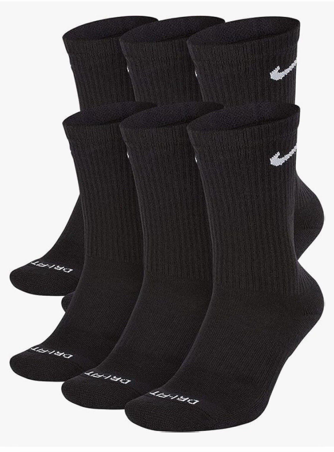 Nike Dri Fit Dry Cushioned Cotton Crew Socks 6 Pairs L
