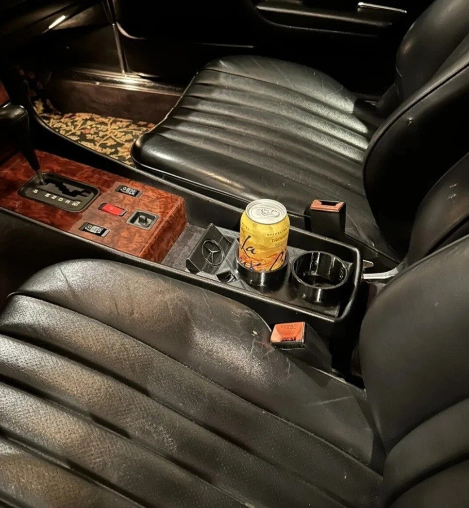 Mercedes Benz W123 & W124 & R107 CUP HOLDER w/ PHONE and Coin Slot & Emblem Logo