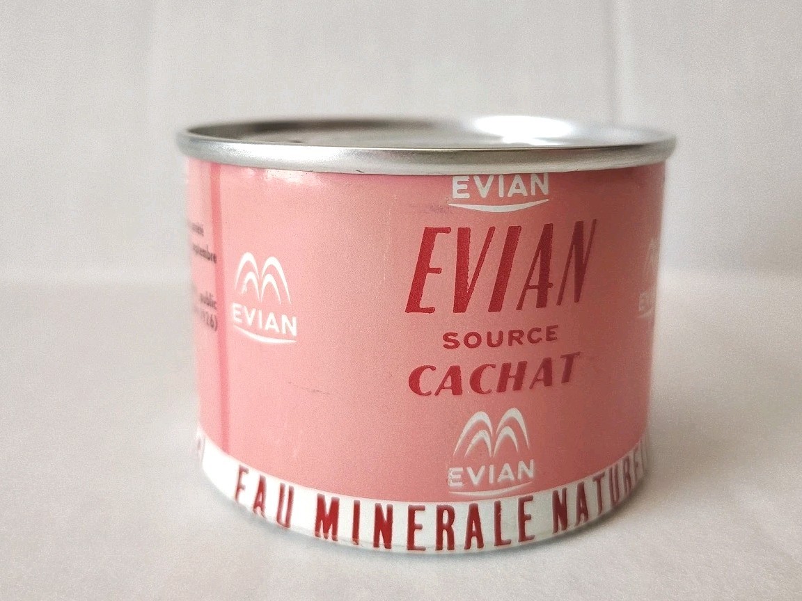 Rare Vintage EVIAN Source Cachat Military Survival Kit Water TIN 1960s Unopened