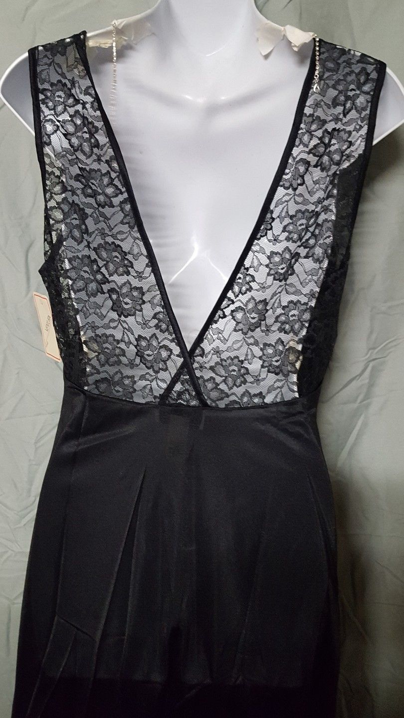 VENTURA BLACK NIGHTGOWN LACE NYLON LONG SEXY VINTAGE STYLE SIZES S M L 1X
