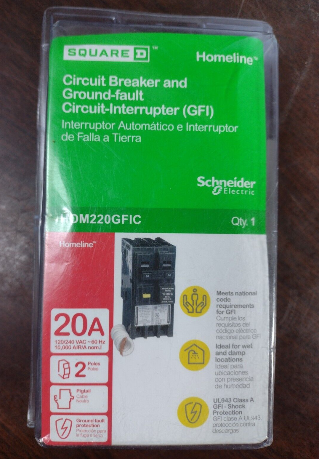 SQUARE D HOM220GFIC CIRCUIT BREAKER 20 AMP 2-POLE GFCI NEW IN PACKAGING
