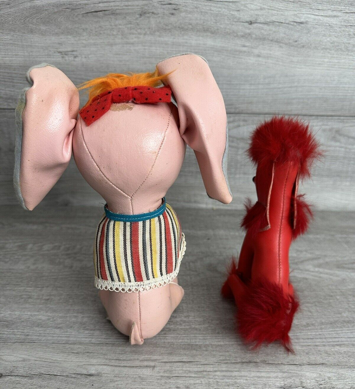 Lot of 2 VTG 1950-60s Childrens Toys Made in Japan Pink Elephant & Red Poodle
