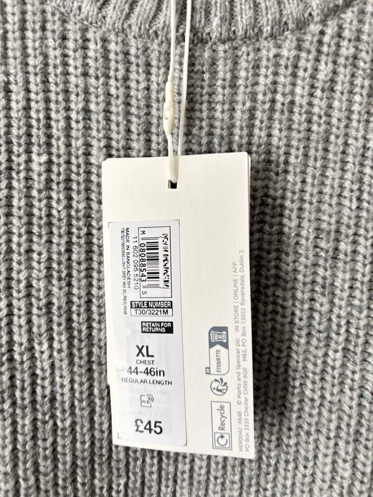 M&S Lambswool Blend Crew Neck Chunky Textured Knit Jumper size XL grey