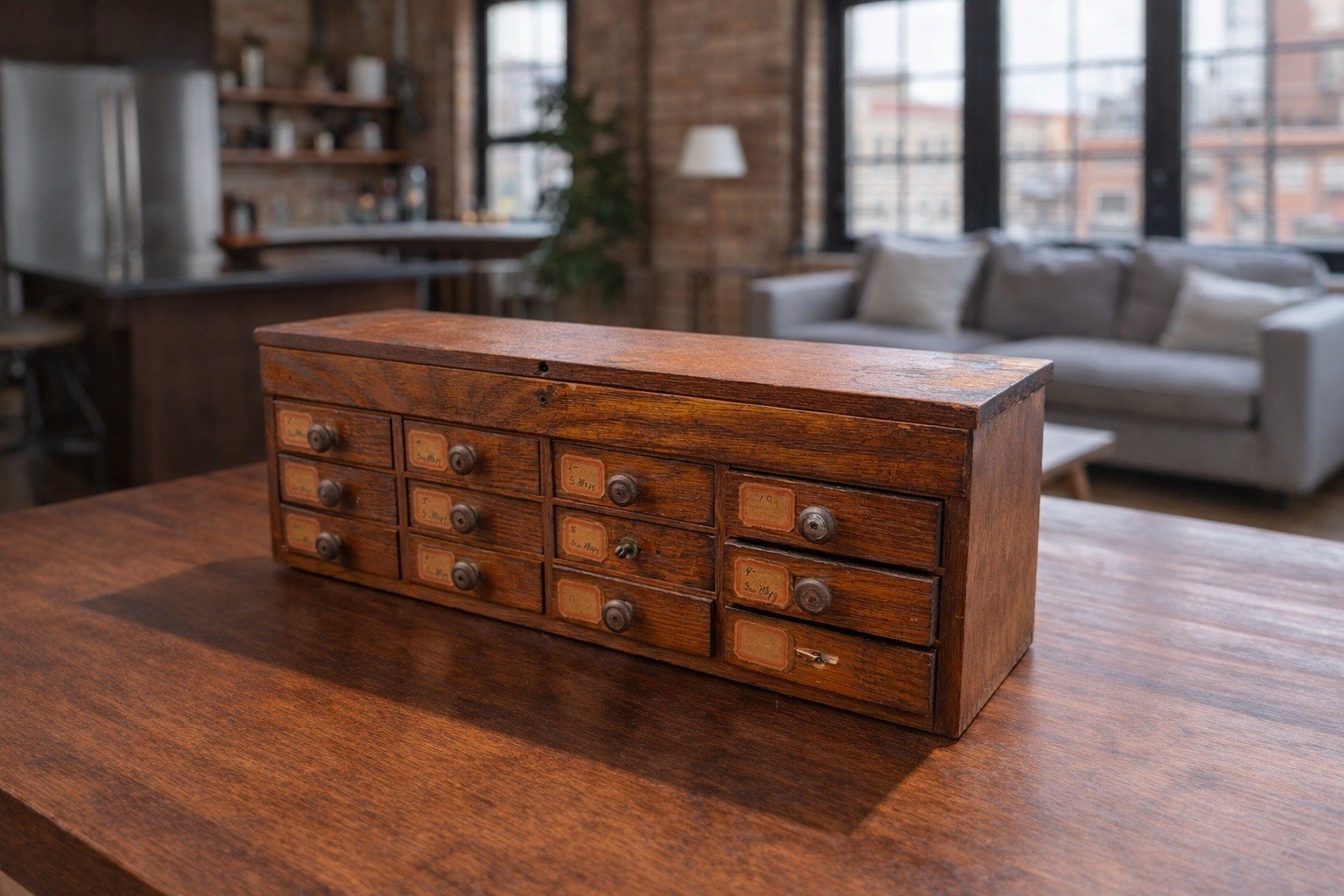Antique 1900s Oak Apothecary Cabinet -12 Drawer-Watchmaker’s Chest