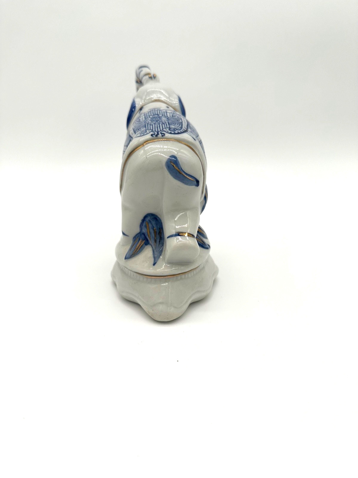 Vintage Elephant Delft Style White With Blue & Gold Accents
