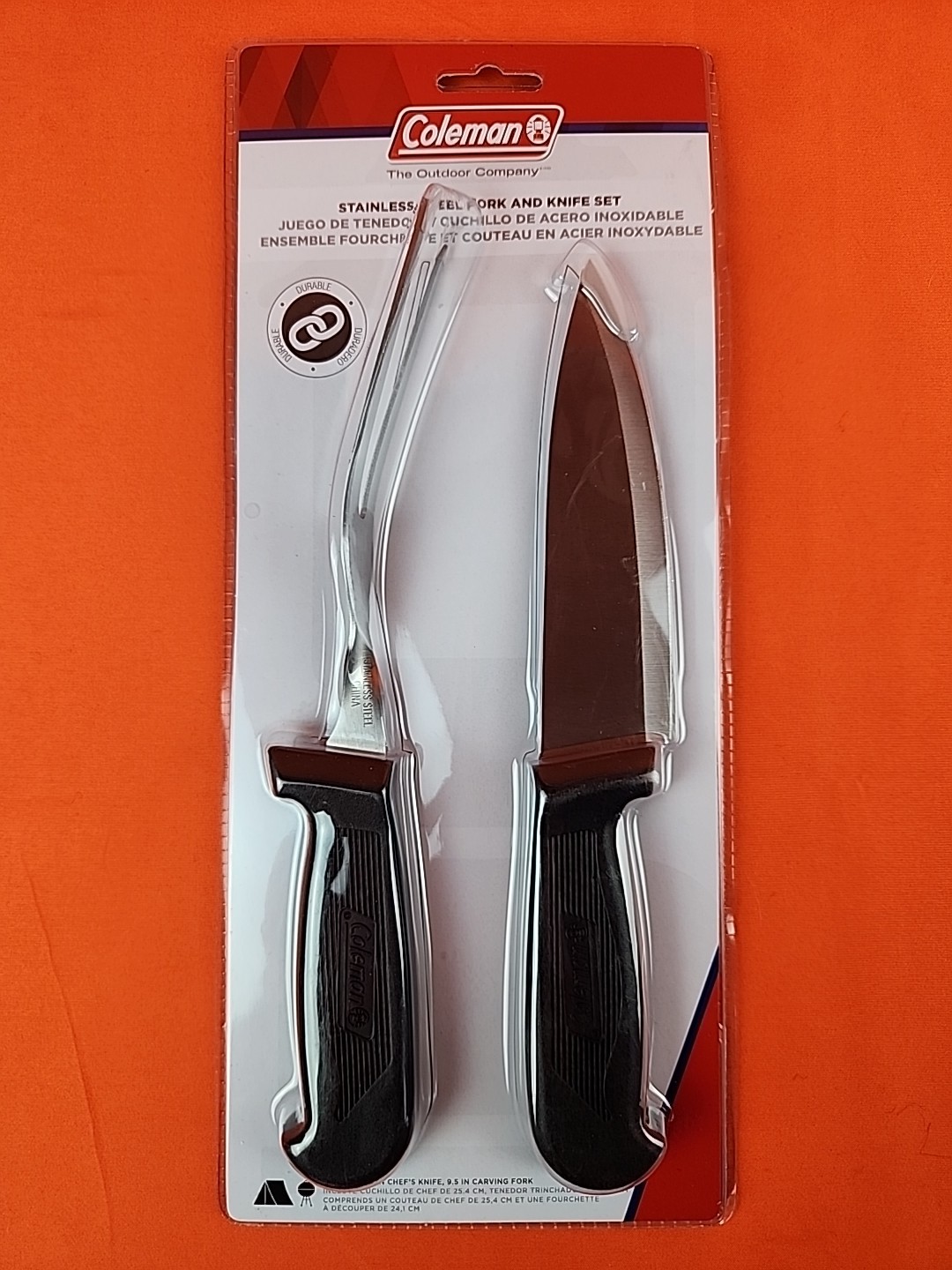 Coleman Stainless Steel Fork & Knife Set Camping Hunting BBQ Tailgating - 2 NEW