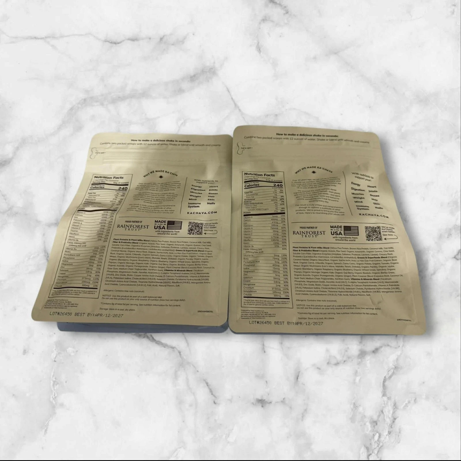 FOR 2 BAGS KA’CHAVA VANILLA ALL IN ONE NUTRITION SHAKE 15.31 Oz Kachava 10/26+